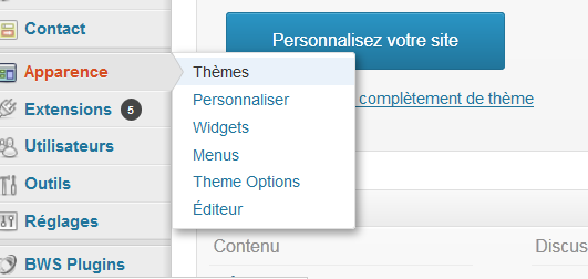 wordpress menu apparence themes 