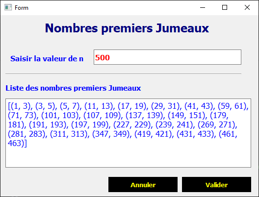 nombres premiers jumeaux en python PyQt5