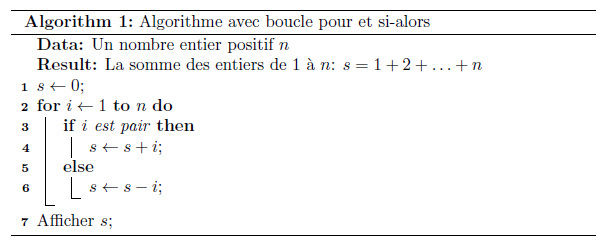 algorithme-2e latex boucle pour fin pour et si alors