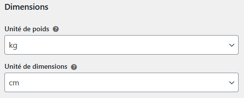 réglages woocommerce dimension du produit