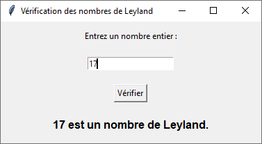 déterminer les nombres de leyland en python sur fenêtre tkinter