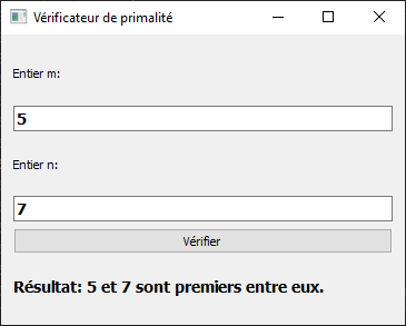 primalité de deux entier sur une fenêtre PyQt python