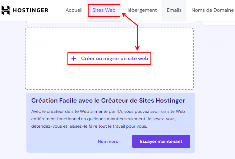 Créer un site web sur hpanel hostinger