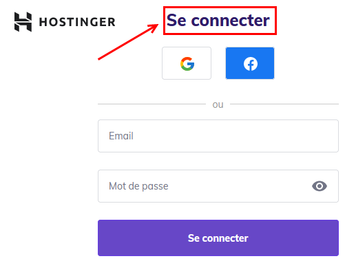 mode de connexion hostinger facebook, google ...