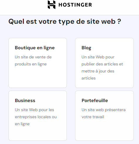 Créer un site web sur hpanel hostinger - choisissez le type de site web