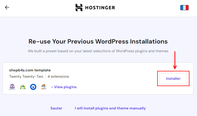 Créer un site web sur hpanel hostinger - Install Plugin hostinger