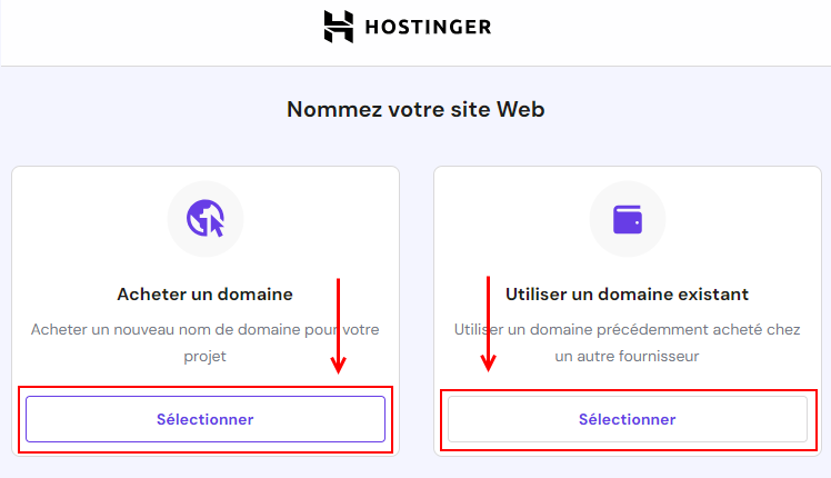 Créer un site web sur hpanel hostinger - Choisir domaine