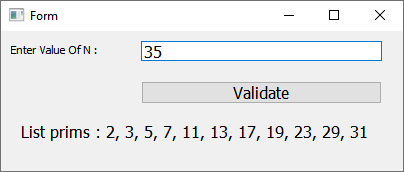 liste des entiers premiers inférieur ou égale à un entier donné en python pyqt5 Qt Designer