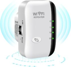 Répéteur WiFi Puissant 300Mbps Amplificateur WiFi Puissant 2.4GHz WiFi Range Booster WiFi Répéteur Extenseur sans Fil avec Port Ethernet, WiFi Extender WiFi Booster, RJ45, Protection WPS